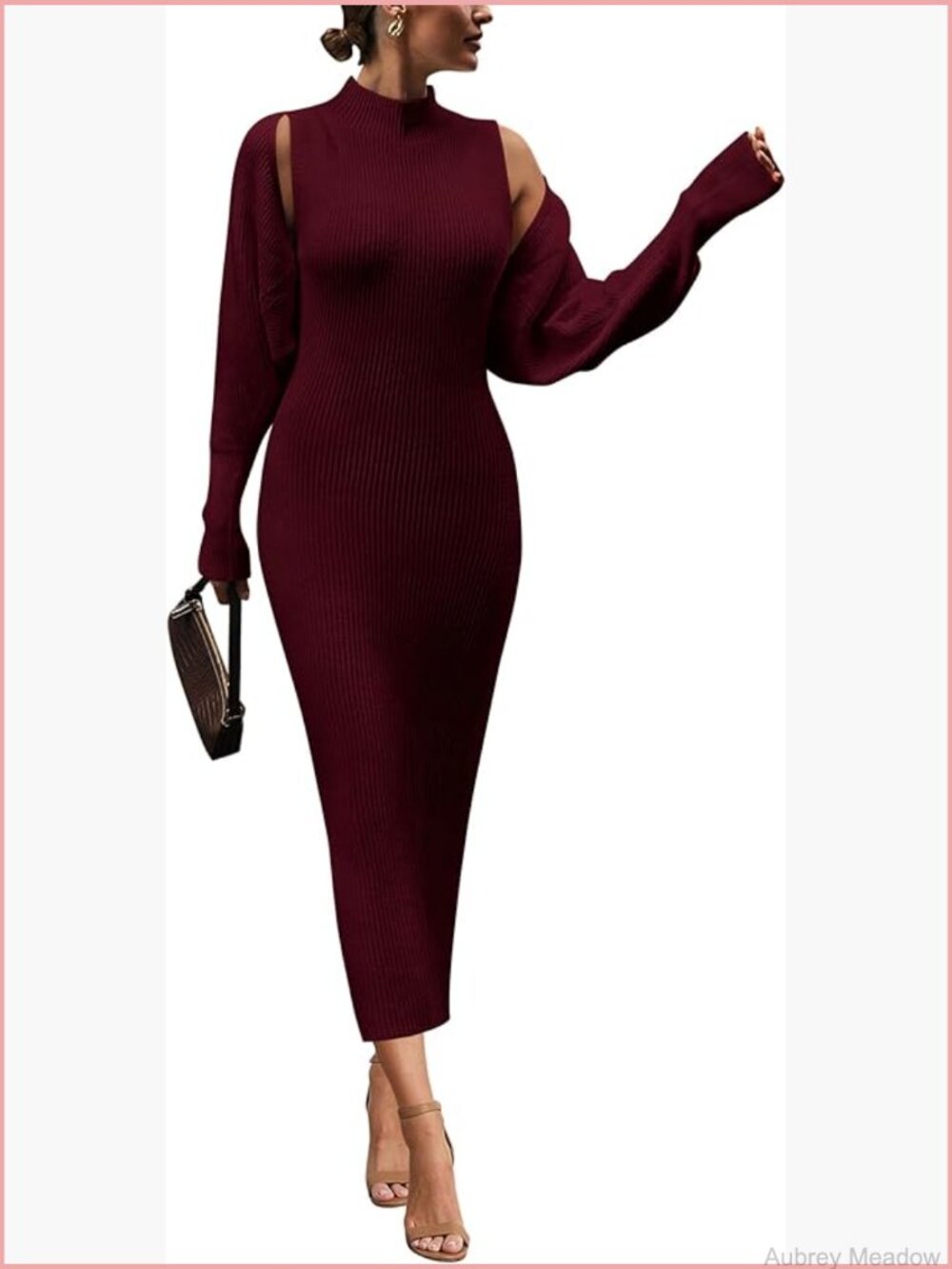 2 Piece Outfits Long Sleeve Cropped Cardigan Pullover Sweater Maxi Dress Set
